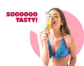 beautiful woman thinks that our ice cream is very good